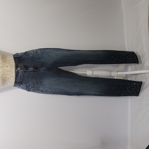 INC Int'l Concepts Silver Toned Beaded Studded Embellished Skinny Jeans  Size 6 - Picture 1 of 15